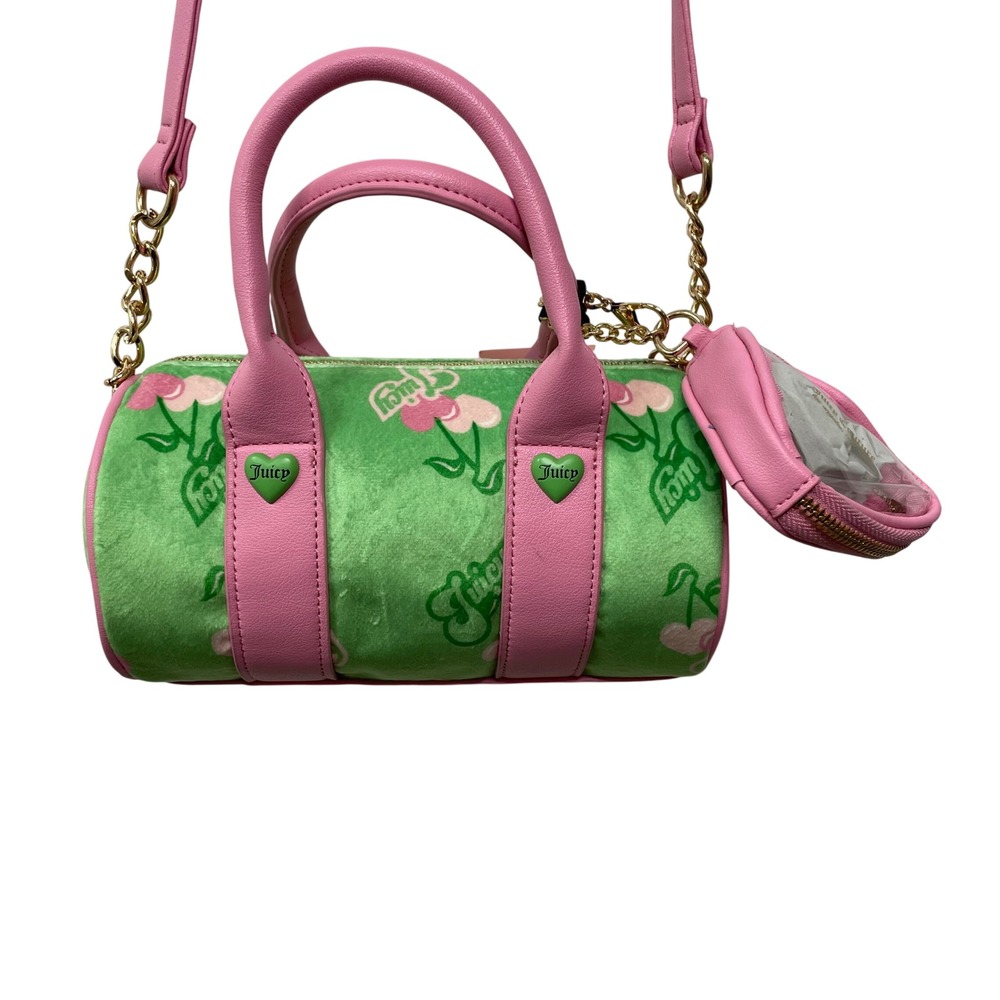 Juicy Couture Retro Cherry Mini Bag Green Pink Velour Barrel Girly Y2K Trend NEW